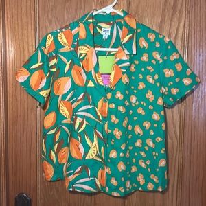 Tropical Green and Orange Button Down Shirt